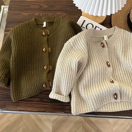 Baby Boys Autumn Coat Kids Girls Sweater Toddler Cardigan born Knitwear Solid Thicken Long-sleeve Children Cotton Jacket Tops 231228