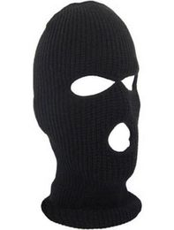 Full Face Cover Mask Three 3 Hole Balaclava Knit Hat Winter Stretch Snow Mask Beanie Hat Cap New Black Warm Face Masks7160711