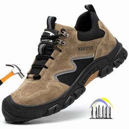 anti puncture Work shoes with steel toe sparks suede boots for men antislip safety indestructible gift 231225