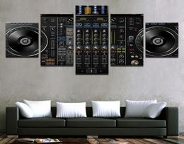 Imagem modular decoração de casa pinturas em tela moderna 5 peças música dj console instrumento misturador cartaz para sala estar parede art7509635