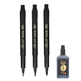 3/4 pcs/lot Hand Lettering Brush Pen Black Ink Calligraphy Pen Markers Art Writing Office School Supplies Stationery Student 231227