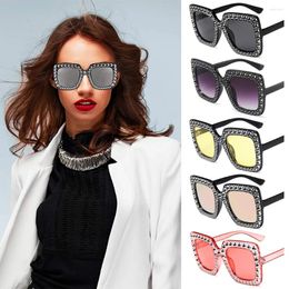 Sunglasses Retro Crystal V400 Square Oversized Eyewear Sun Glasses