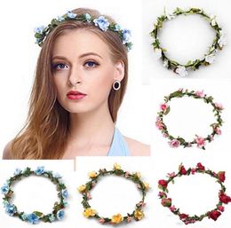 Beach Summer Flower Wreath Garland Crown Festival Wedding Bridal Bridesmaid Floral Headband BOHO Headdress Headpiece Hair Accessor2844260