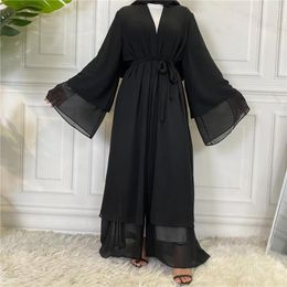 Ethnic Clothing Turkey Arab Chiffon Muslim Elegant Women Open Abaya Maxi Dress Dubai Eid Ramadan Kaftan Cardigan Kimono Robe Islam Gown