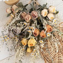 Decorative Flowers Simulated Rose Flower Bouquet Artificial Silk Fake Plants Wedding Party Decoration Pography Props Home Office Table