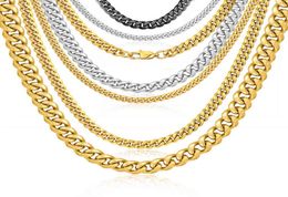 Fashion Wholale Women Men Necklace Jewellery Custom 16 Inch 10Mm Gold Plated Stainls Steel Cuban Link Chain Necklace2458926