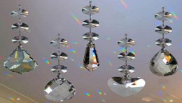 5pcs Crystal Chandelier Lamp Prisms Part Hanging Glass Teardrop Pendants with Octagon Beads Silver Jump Rings Connector5285697