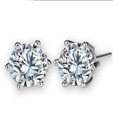 6prong Settings Clear Zircon 18K White Gold Filled Classic Style Women Mens Stud Earrings Simple Gift8002191