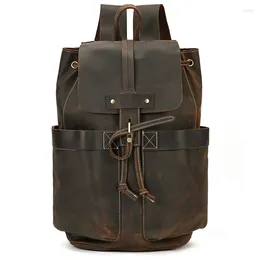 Backpack Men Genuine Leather Backpacks Business 14 Inch Laptop Travel Large Boy School Shoulder Bag Unisex Cow Rucksack