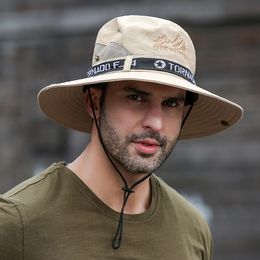 Fashion Summer Bucket Hat Sun Hats for Men Outdoor Fishing Travel Safari UV Protection Beach Hats Mesh Breathable Wide Brim Hat 231228