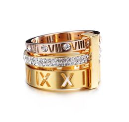 Women mens wide band Roman Numeral rings Full size 612 gold silver rose plating Fashion design stainless steel quality jewelry6972137