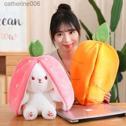 Stuffed Plush Animals 18/25cm Creative Funny Doll Carrot Rabbit Plush Toy Stuffed Soft Bunny Hiding in Strawberry Bag Toys for Kids Birthday GiftL231228