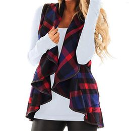 Women's Trench Coats Womens Vest Jacket Pockets Plaid Sleeveless Lapel Open Front Cardigan Sherpa Female Outerwear Women Winter Clothing