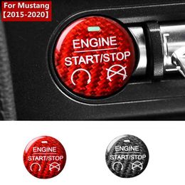 Stickers For Ford Mustang Carbon Fibre Stickers Car Engine Start Stop Button Decoration Cover Car Styling for 20152020 Accessories