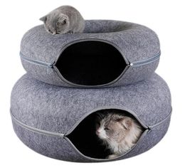 Cat Toys Donut Tunnel Bed Pets House Natural Felt Pet Cave Round Wool For Small Dogs Interactive Play ToyCat2108736