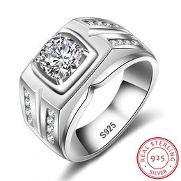 100% 925 Solid Silver Rings Men Gift Engagement Ring Original 8MM Cubic Zirconia Wedding Big Rings for Men Whole JZ004275E