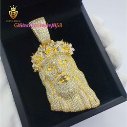 Custom Gold Plated Sterling Sier Vvs Moissanite Jesus Head Pendant for Men