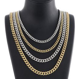Hip Hop Stainless Steel Cuban Chain Necklace Simple 18K Real Gold Plated Jewelry217p
