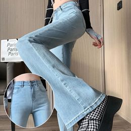 Retro Blue Elastic Jeans Womens High Waist Show Flare Pants Arrival Desnim Wide Leg Slim Fit 231228