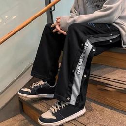 Men's Pants American Streetwear Breasted Sports Patchwork Loose Casual Trousers Autumn Hip Hop Fashion Sweatpants Homme