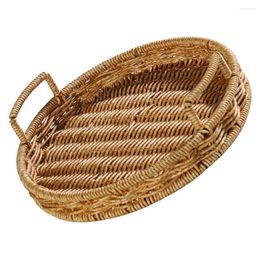 Dinnerware Sets Coffee Table Round Rattan Bread Basket Imitation Woven Storage Sundries Organizer Kitchen For