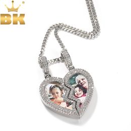 TBTK Magnet Broken Heart P Pendant Two Pictures Iced Out Cubic Zirconia Hiphop Jewelry Couple Valentine's Day Gift 231227