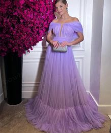 Hot Sale Lavender Prom Pageant Dress 2024 Off Shoulder Ruffles Multilaye Tulle Evening Formal Party Gowns Vestido De Feast Robe De Soiree