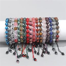 Strand 8mm Natural Stone Braided Bracelet Beads Adjustable Round Agates Quartz Bracelets For Men Women Handmade Yoga Jewellery