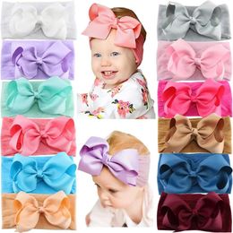 12PCS Baby Girls Grosgrain Ribbon Hair Bows Headbands 5Inch Bow Knotted Soft Nylon Hairbands Girls Turban Head Wrap for Infants 231228