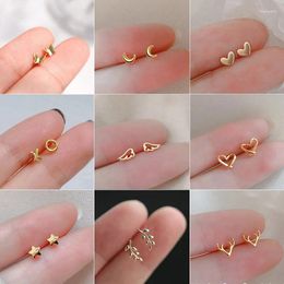 Stud Earrings Lovely Small Piercings Wing Heart For Women Gold Color 925 Silver Needles Ear Jewelry Teen Gift