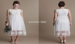 Vintage Short Maternity Wedding Dresses Length Tulle Lace Bau Sleeveless Empire Waist 2019 Cheap Beach Wedding Party Bridal Gowns7722040
