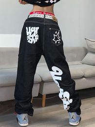 Haruku Hip Hop Letter Printing Baggy Jeans Black Pants 2023 New Street Y2K Punk Rock Wide Leg Trousers Clothing Streetwear Hot