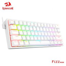 REDRAGON Fizz K617 RGB USB Mini Mechanical Gaming Wired Keyboard Red Switch 61 Key Gamer for Computer PC Laptop detachable cable 231228