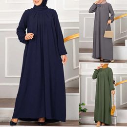 Ethnic Clothing Women's Solid Colour Casual Muslim Pleated Long Dresses Turkish Loose Elegant Prom Temperament Evening