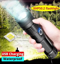 high lumens 502 most powerful led flashlight usb Zoom Tactical torch 50 18650 or 26650 Rechargeable battery hand light Y20046564078