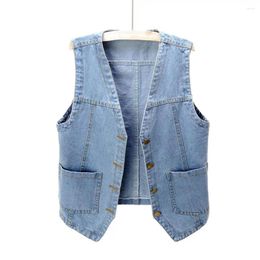 Women's Vests M-3XL Women Denim Vest Blue Sleeveless V-Neck Single-Breasted Jean Waistcoat Spring Autumn Female Casual Outerwear