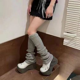 Women Socks In JK Lolita Leg Warmer Women's Autumn Winter Knitted Foot Cover Long White Y2K Punk Gothic Crochet Boot Cuffs