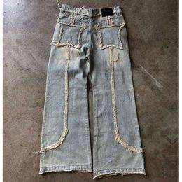 American Street Star Embroidery Jeans Men Women High Waist Straight Wide Leg Denim Retro Blue Old Fashioned Trousers