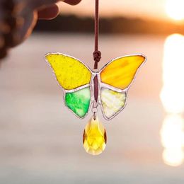 H D Handcrafted Stained Glass Butterfly Window Panel Hanging Ornament Rainbow Crystal Suncatcher For Home Office Garden Decor 231227