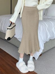 PLAMTEE Mermaid Long Skirts Bodycon Slim Knitted 2024 Solid Spring High Waist Chic Streetwear Mujer All Match Office Lady 231228