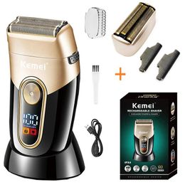 Kemei Washable Beard Electric Shaver For Men Rechargeable Stubble Razor Head Shaving Machine Balds 3Blades System 231225