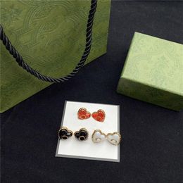 Chic Peach Heart Charm Earrings Double Letter Women Studs With Stamps Ladies Love Shape Eardrop Dangler Gift Box For Date Party Bi289Z