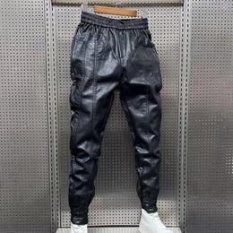 Men's Pants Black Harem Elastic Waist Autumn Winter Mid-rise Trousers With Multi For Versatile