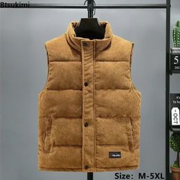2023 Men's Thick Warm Vest Autumn Winter Cotton Padded Sleeveless Jacket Men Casual Stand Collar Oversized Waistcoat Vests Male 231227