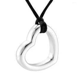 Pendant Necklaces 9914 Large Hole Heart Stainless Steel Cremation Jewellery With Black Cotton Rope Necklace For Human Charm Memorial Ashes