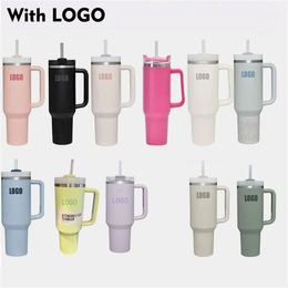 Quencher H2.0 40oz Stainless Steel Tumblers Cups With Silicone Handle Lid and Straw 2nd Generation Car Mugs Vacuum Insulated Water Bottles LT736