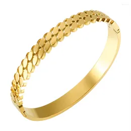 Bangle JINHUI Fashion Ripple Droplet Shape Bangles For Women Stainless Steel Gold Color Texture Bracelets Female Waterproof Jewelry