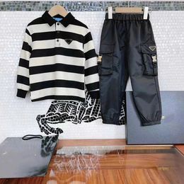 baby clothes autumn clothes for boy fashion kids Tracksuits Size 100-150 CM 2pcs Black and white striped polo shirt and casual pants