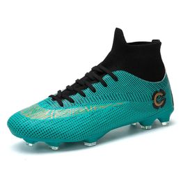 Mens High Ankle AG Sole Outdoor Cleats Football Boots Shoes Turf Soccer Kids Women Long Spikes Chuteira Futebol Sneakers 231228
