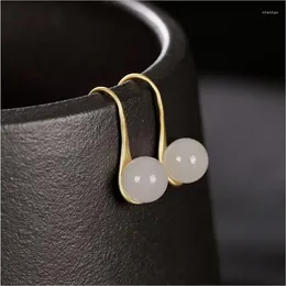 Dangle Earrings S925 Sterling Silver Natural Hetian Jade White Women's Simple Gilding High Sense Graceful Ear Orn